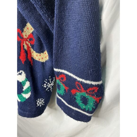 NutCracker Holiday Cardigan Sweater Wreaths Sparkly Accents Size Large 1980s - Picture 4 of 6
